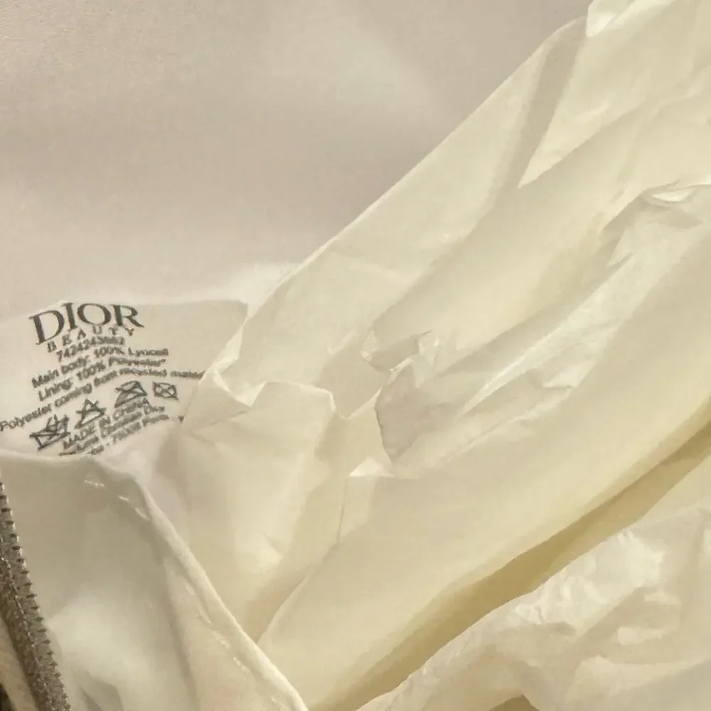 Christian Dior Canvas Cosmetic Makeup Zipper Bag Pouch Clutch - White